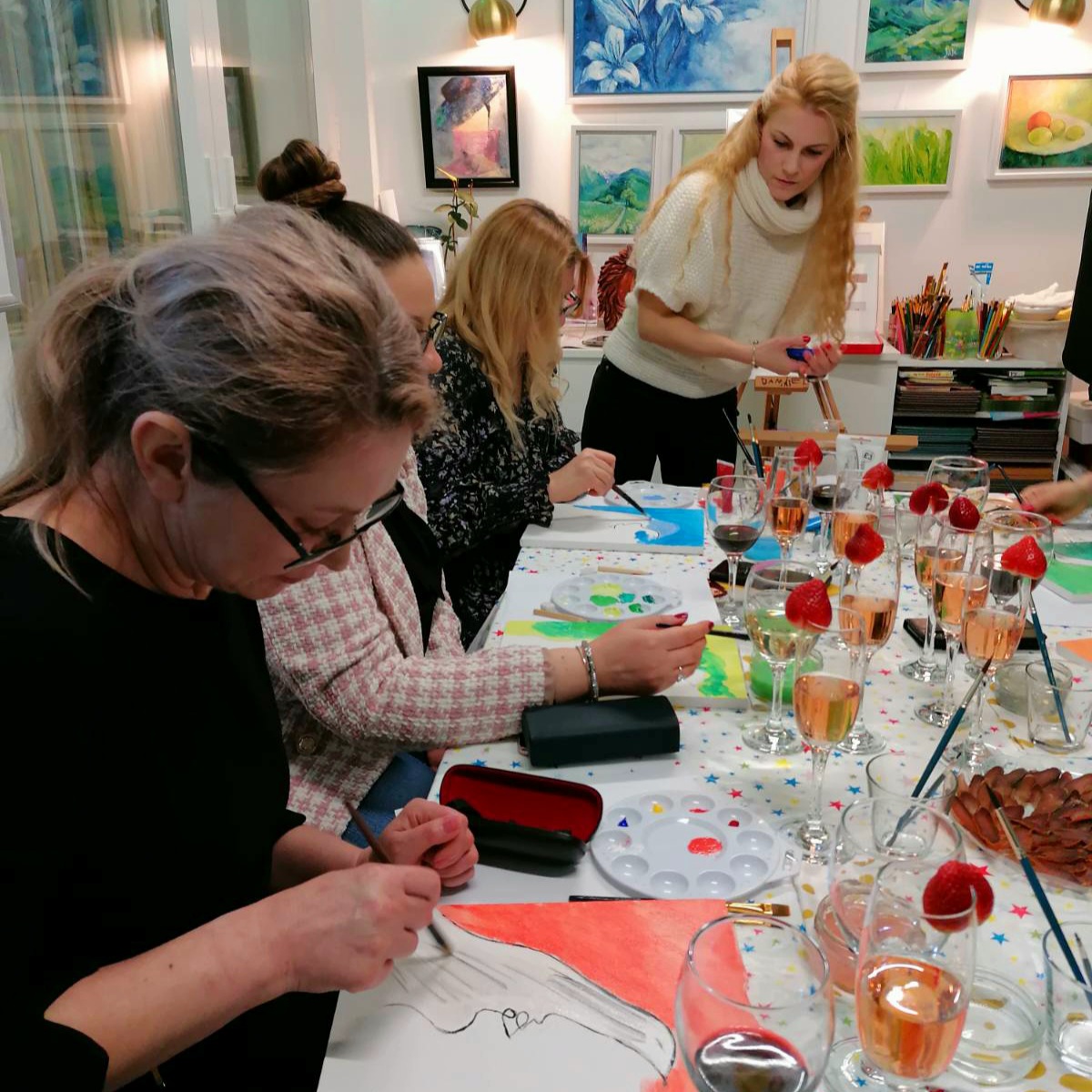 paint and sip party social art and wine painting master workshop professional artist Kingston upon Thames Surrey