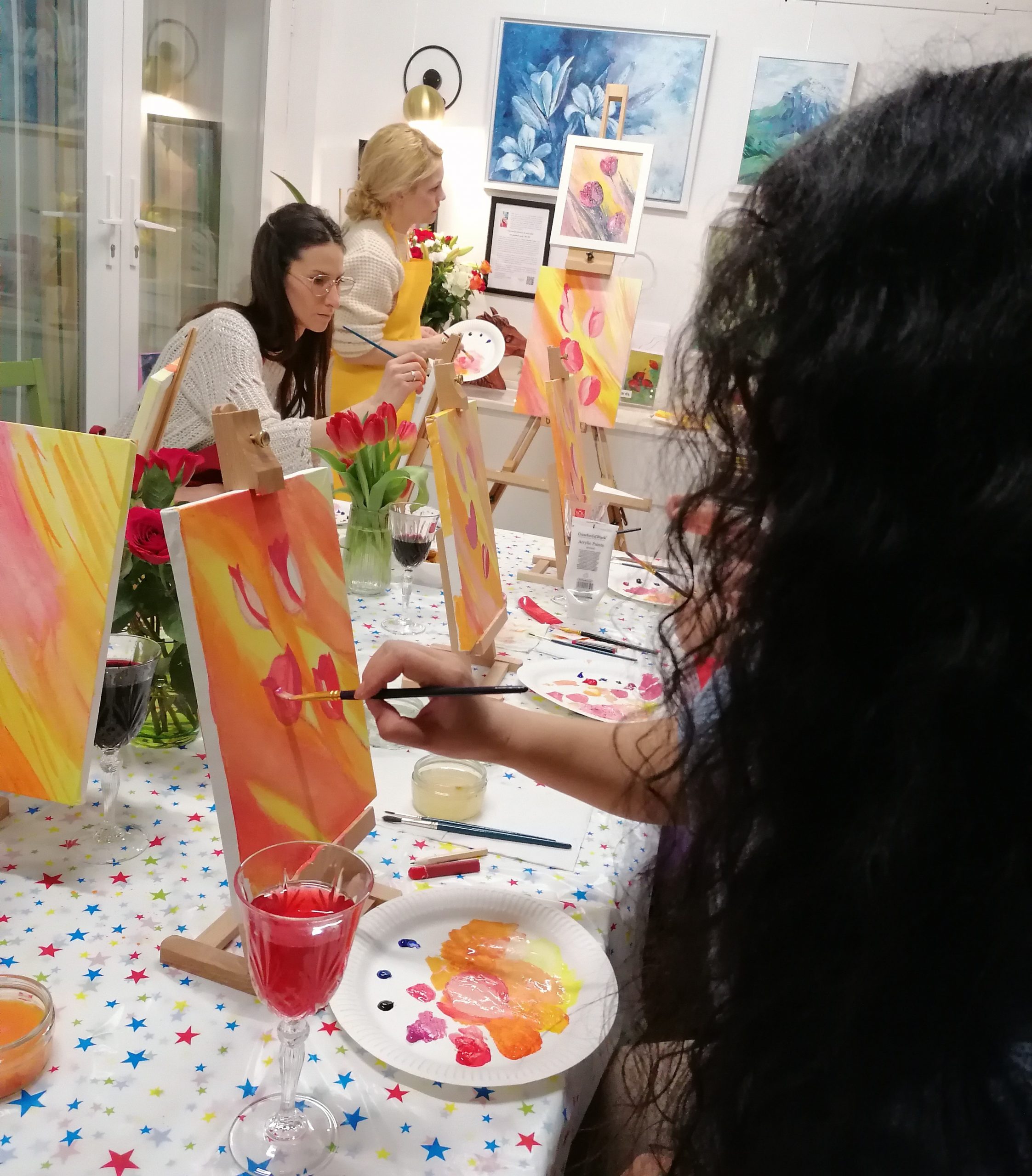 art wine workshop party paint and sip professional artist Surbiton Surrey