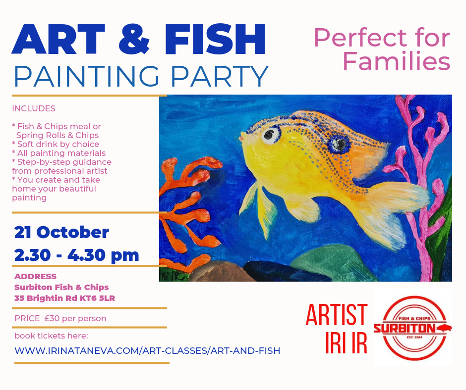 art and fish painting party Surbiton London fish and chips family event  