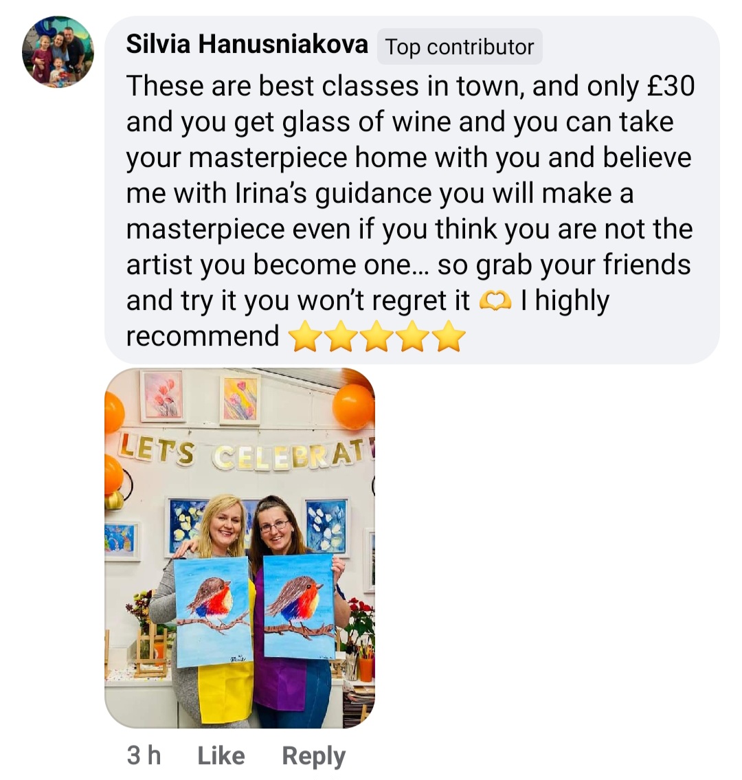 art and wine painting party testimonial