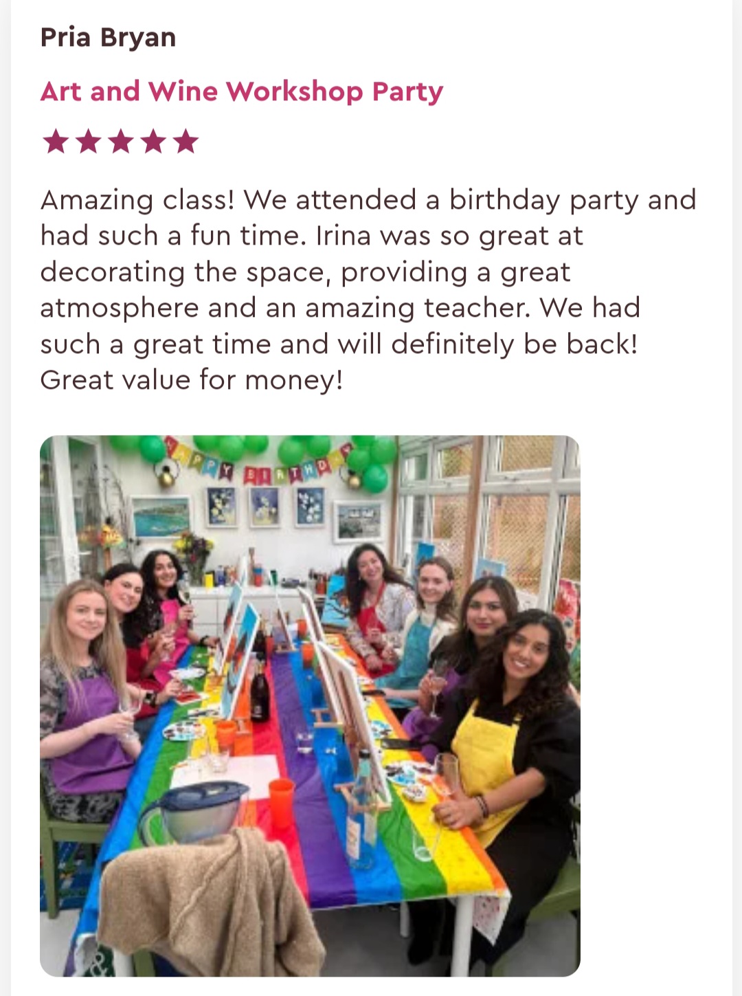 sip and paint party testimonial 