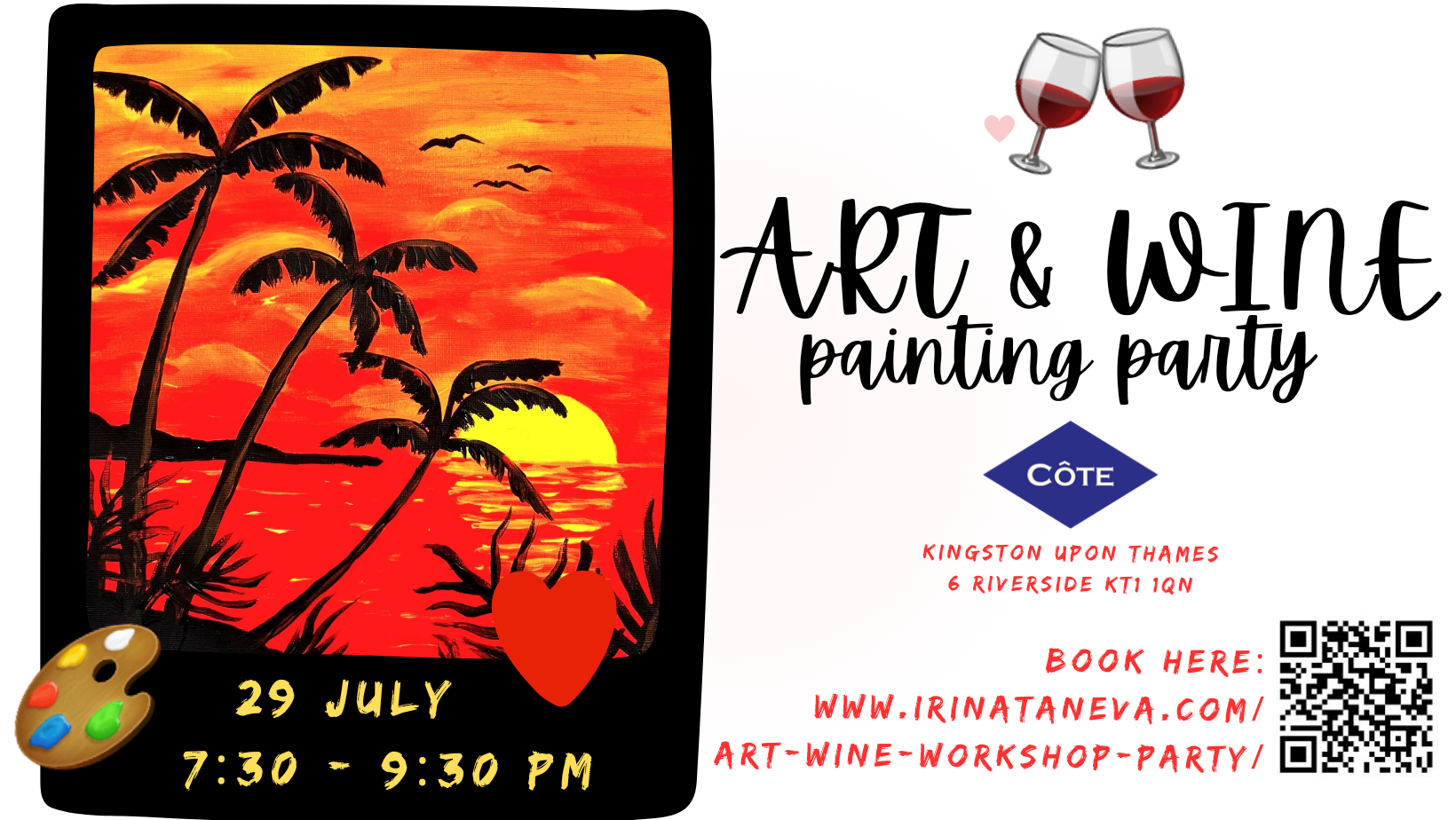 art and wine sip and paint party cote brasserie Kingston upon Thames July Hampton Court Palace garden show 2024 