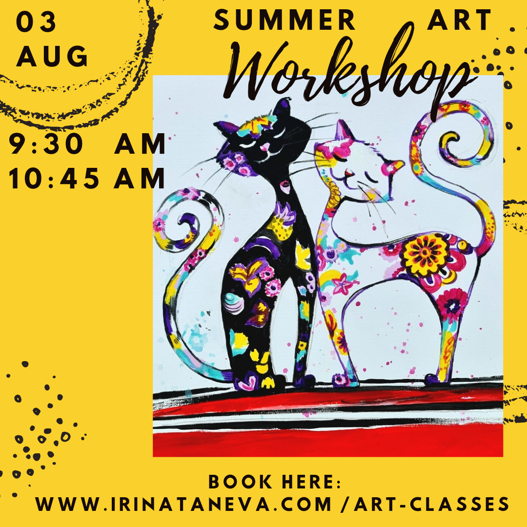 summer art workshop camp children age 4 to 16 27 July cat acrylic painting class Chessington Kingston Borough with professional artist