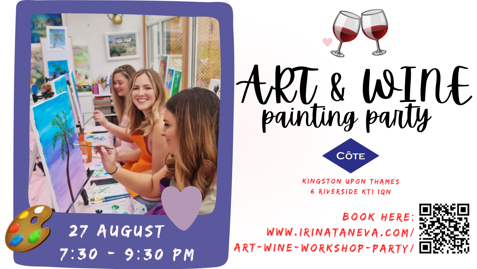 art and wine painting party Kingston Upon Thames Cote Brasserie sip and paint adult class 