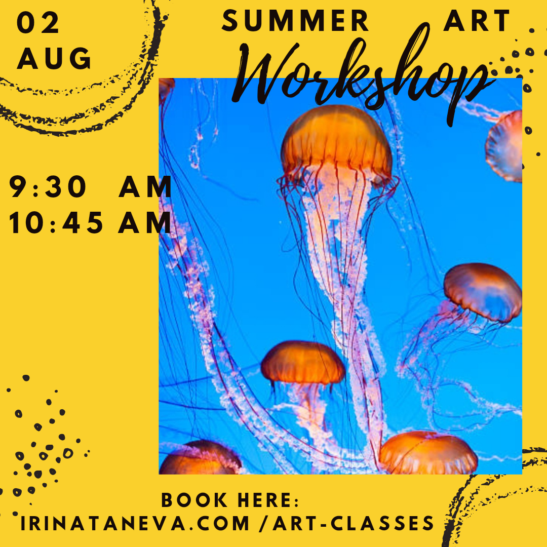 summer art workshop camp children age 4 to 16 27 July jellyfish acrylic painting class Chessington Kingston Borough with professional artist