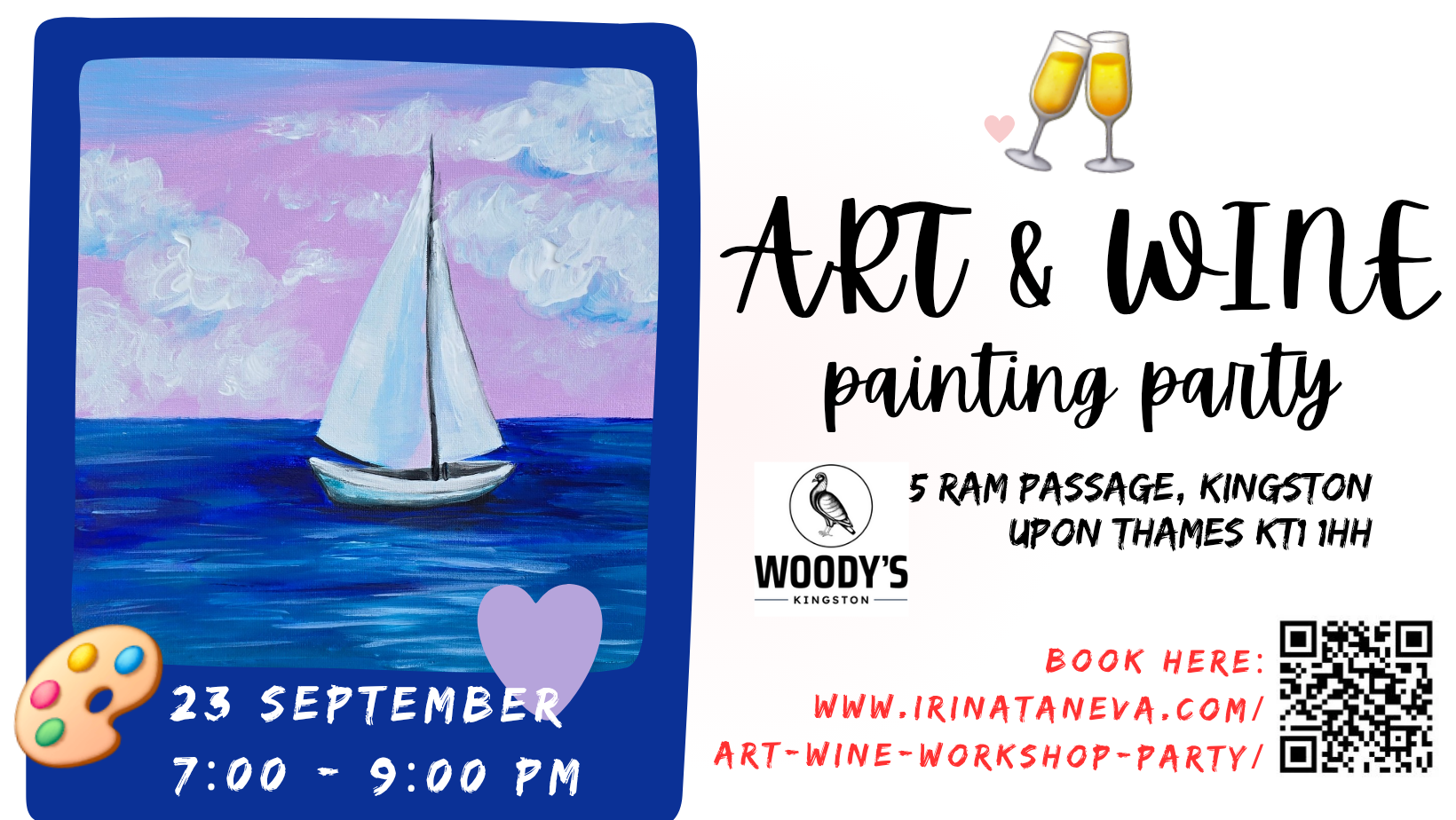 sip and paint Art and wine painting party for adults date night  kINGSTON UPON tHAMES borough with professional teacher art lessons workshops acrylic watercolour pencils mixed media techniques and mediums themes portrait animals landscape imagination creative skills Irina Taneva art teacher
