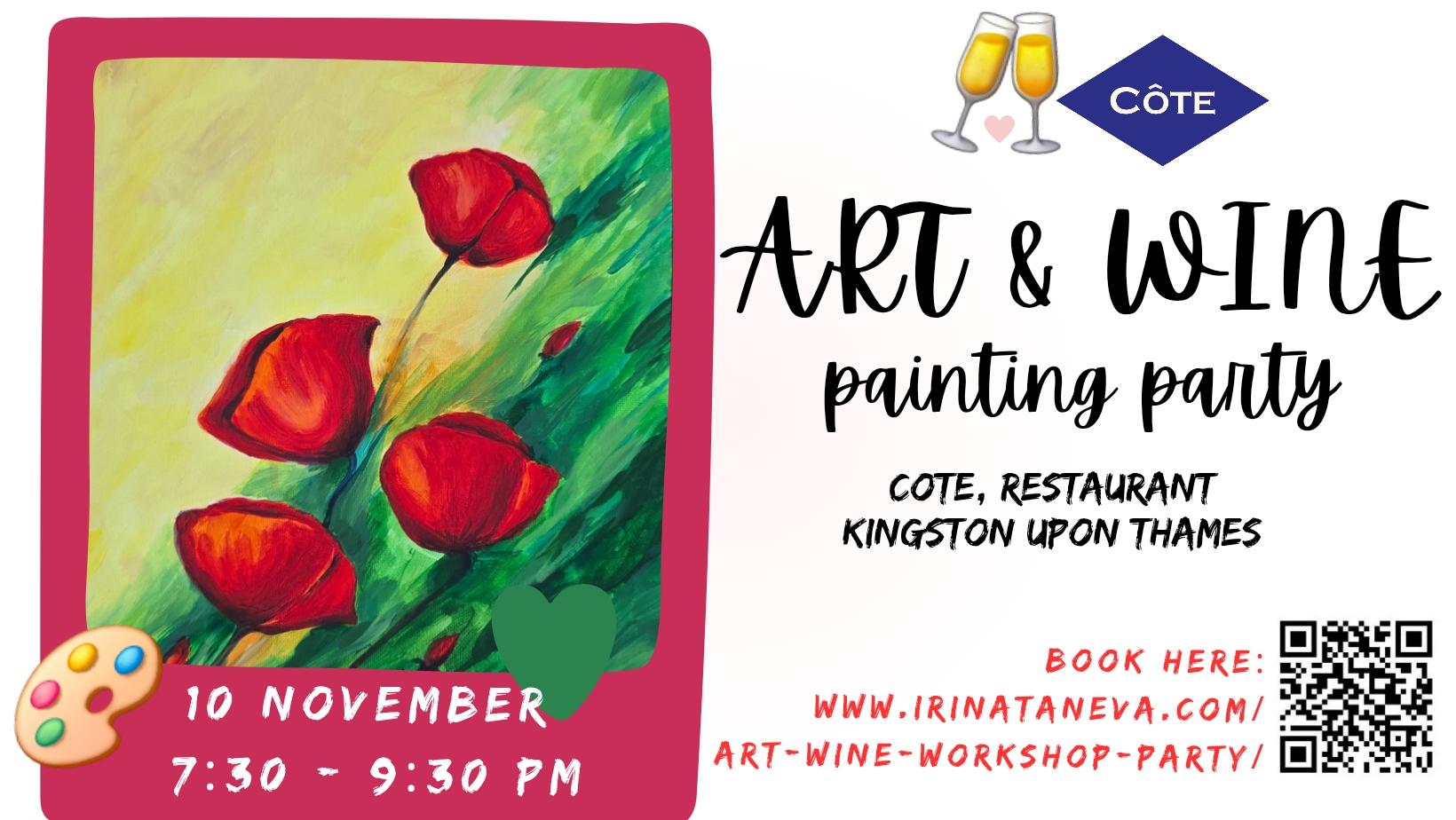 Poppies remembrance day November art wine sip paint workshop party Irina Taneva adult fun relax unwind Kingston upon Thames Surrey august event fun acrylic on canvas