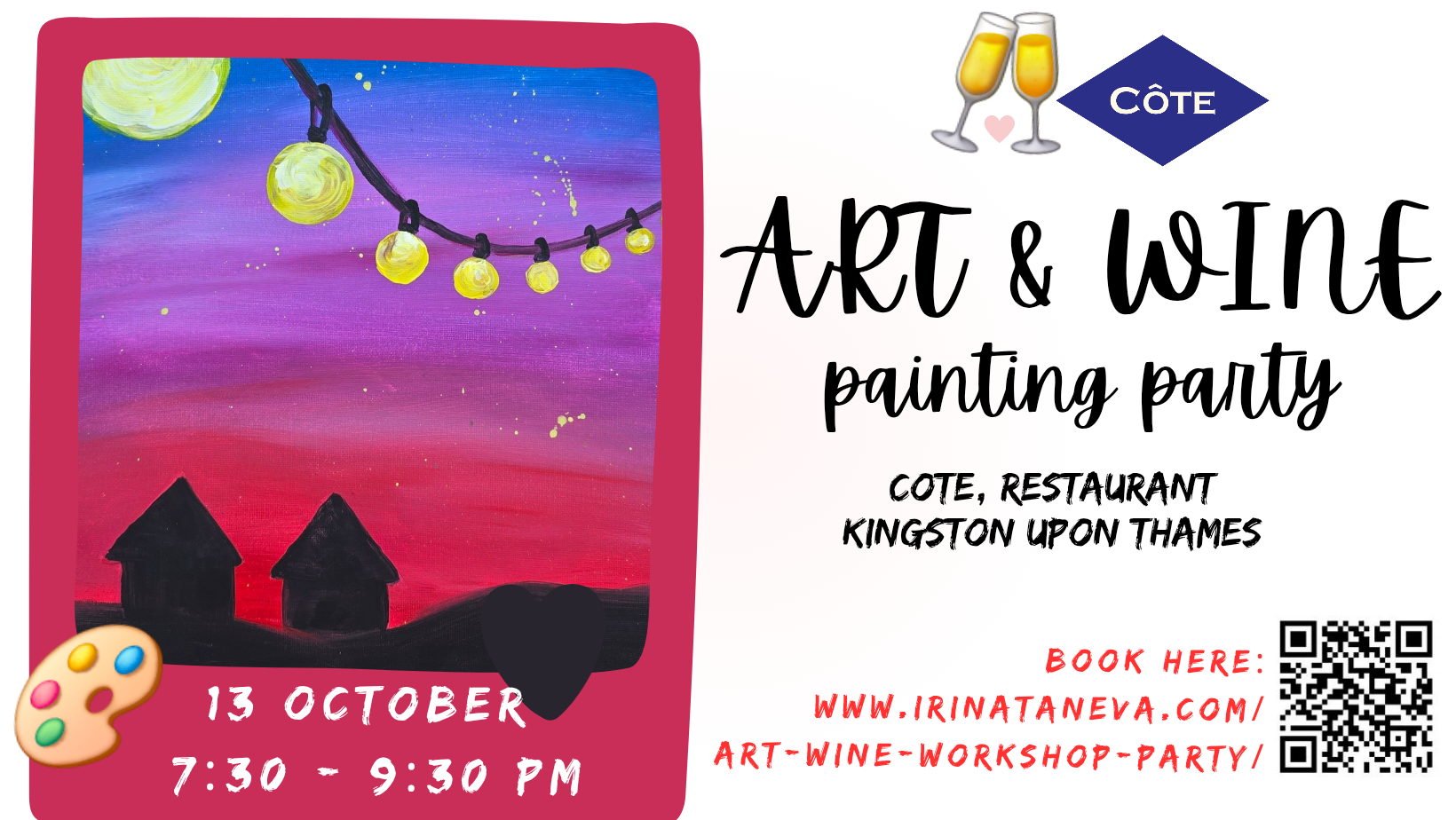 art wine sip paint workshop party Irina Taneva adult fun relax unwind Kingston upon Thames Surrey august event fun acrylic on canvas