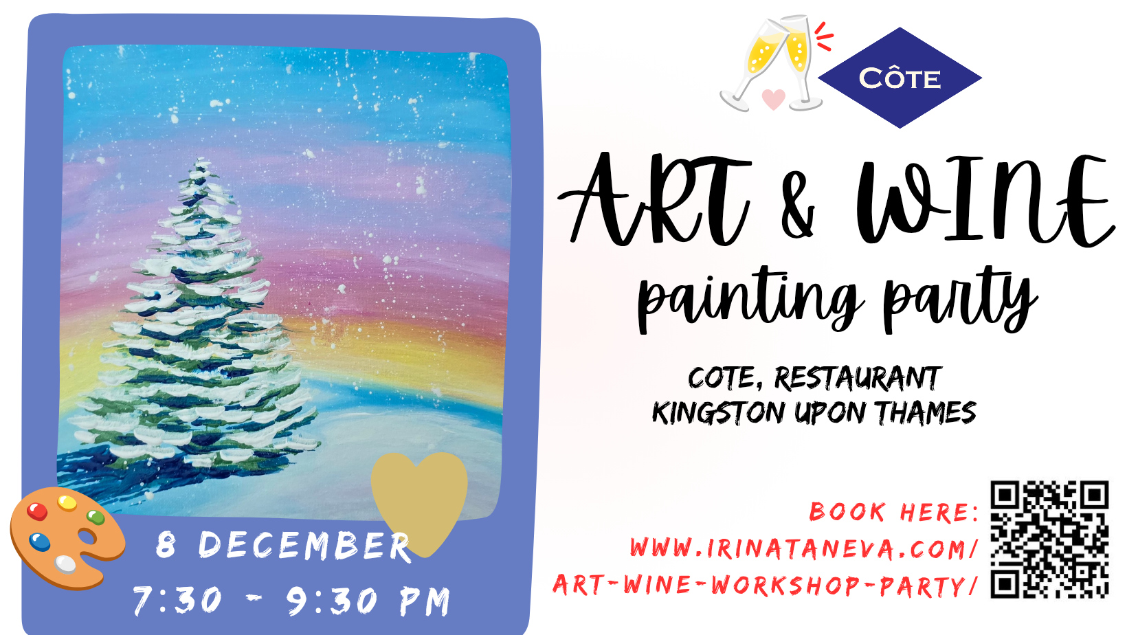 Christmas party idea  team building friends family sip and paint event Kingston upon Thames London art wine sip paint workshop party Irina Taneva adult fun relax unwind Kingston upon Thames Surrey august event fun acrylic on canvas