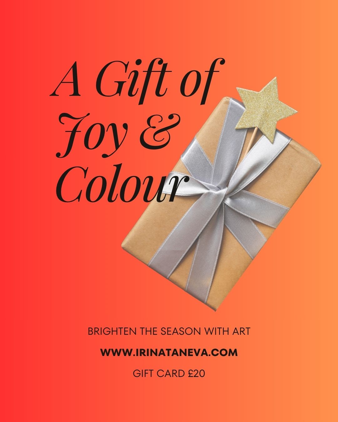 gift card 20 Give someone the magic of creativity. This gift card opens the door to inspiring art classes, relaxing social painting parties, festive workshops — or even a beautiful artwork or print £20 £30 £50