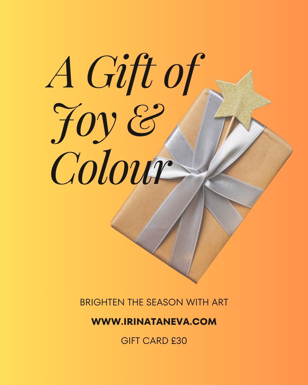 gift card 30 Give someone the magic of creativity. This gift card opens the door to inspiring art classes, relaxing social painting parties, festive workshops — or even a beautiful artwork or print £20 £30 £50