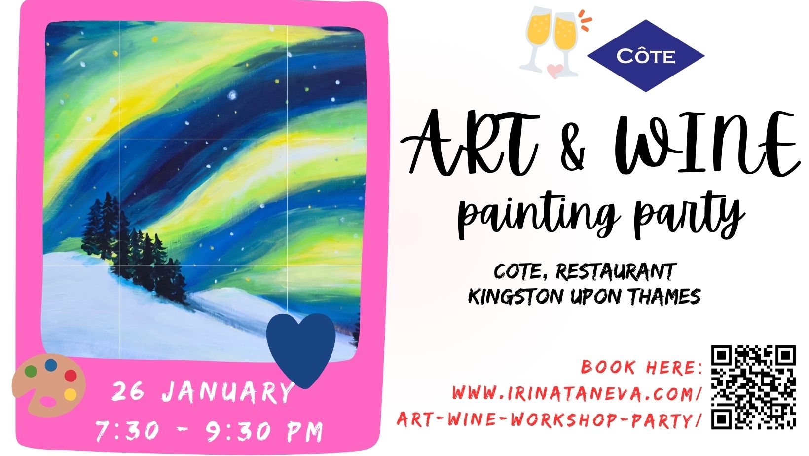 party idea team building friends family sip and paint event Kingston upon Thames London art wine sip paint workshop party Irina Taneva adult fun relax unwind Kingston upon Thames Surrey august event fun acrylic on canvas