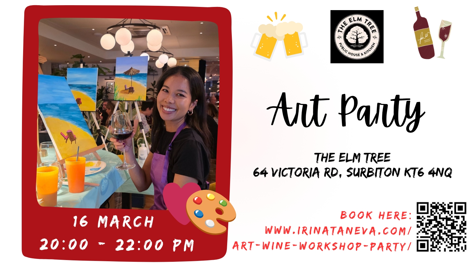 Mother’s Day Sip and Paint international women's day gathered painting on canvases, prosecco wine nearby creative, relaxed atmosphere  special experience to share with mums, gift to mothers partner cherished women meaningful artistic celebration London Surrey Surbiton Kingston