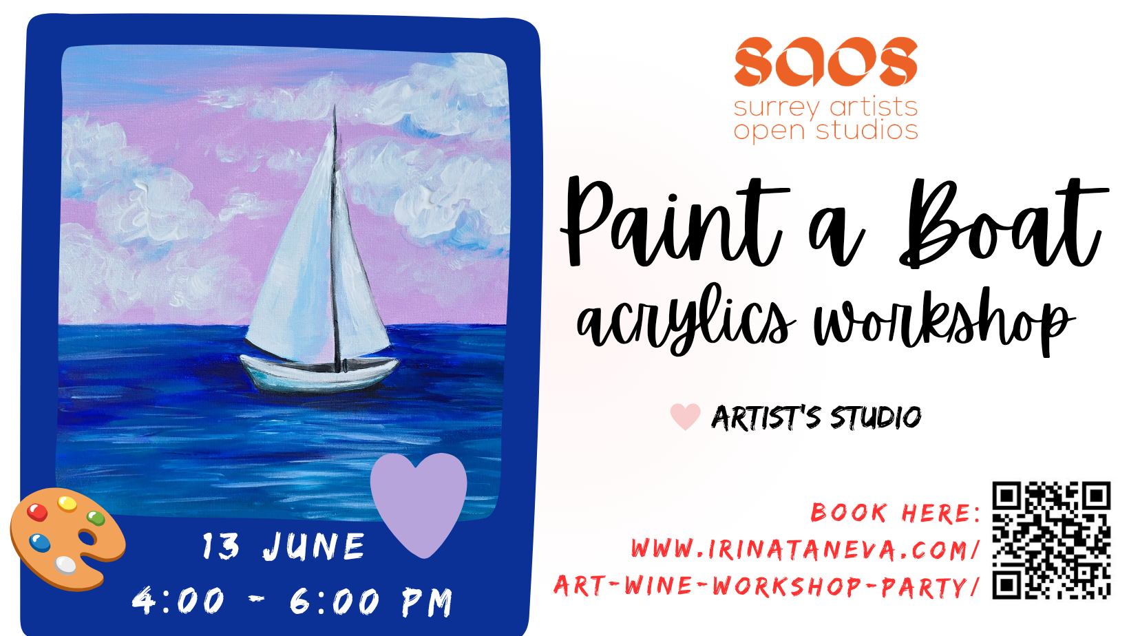 SAOS workshop acrylic painting art party artist open studio event Surrey Kingston upon Thames London Irina Taneva