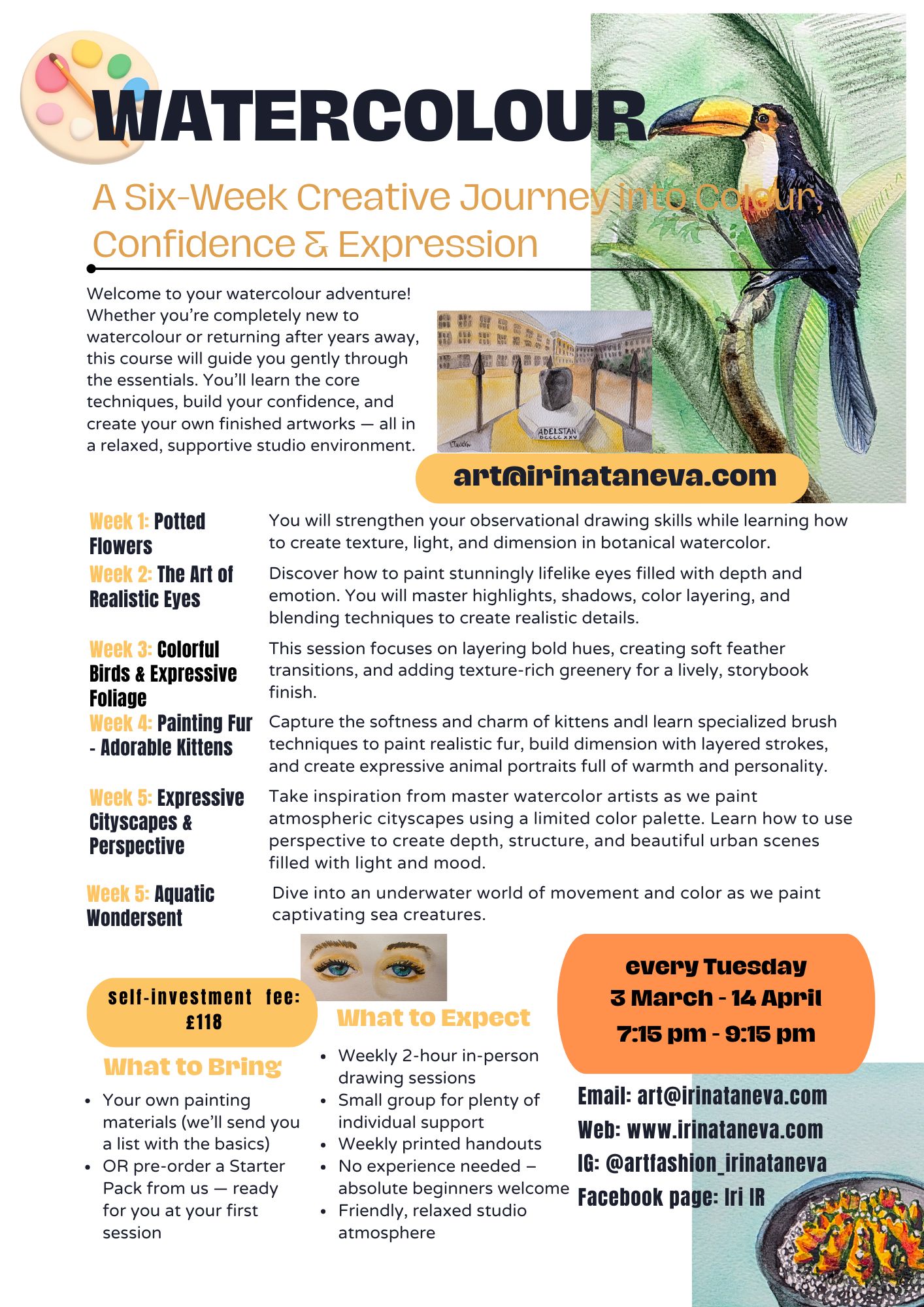 watercolour art class for begginers Surbiton Chessington Claygate Long Ditton Esher Ewell Epsom Leadterhead professional artist and art teacher Irina Taneva