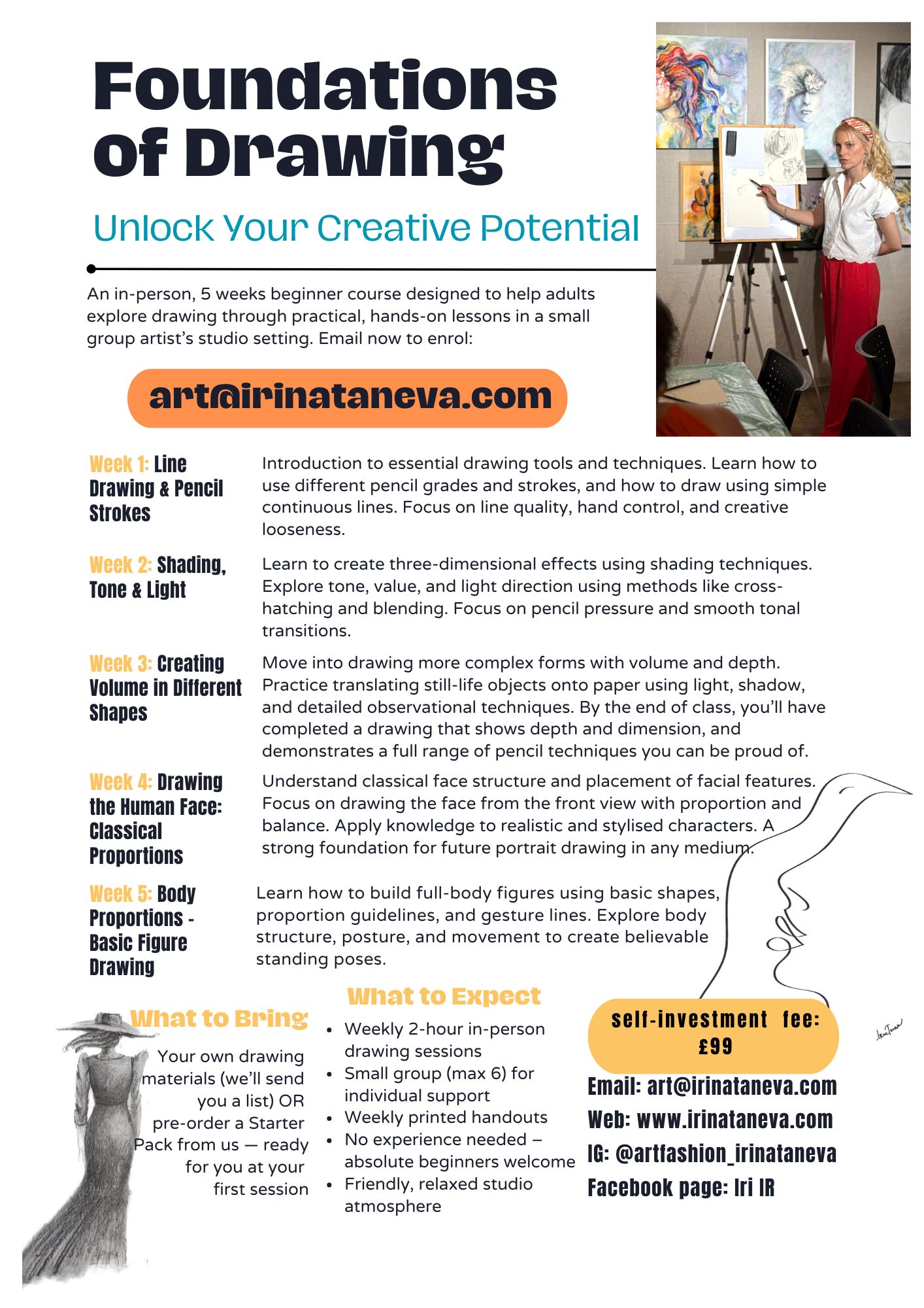 foundations of Drawing adult class 1 Irina Taneva drawing class for adults Kingston Surbiton Chessington Thames Ditton, Leatherhead, Claygate, Esher, Ewell, Epsom, Tolworth, New Malden Irina Taneva professional teacher and artist