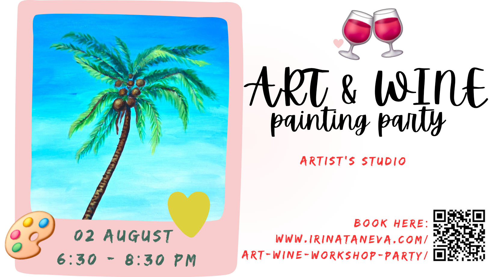 party idea team building friends family sip and paint event Kingston upon Thames London art wine sip paint workshop party Irina Taneva adult fun relax unwind Kingston upon Thames Surrey august event fun acrylic on canvas snowdrops