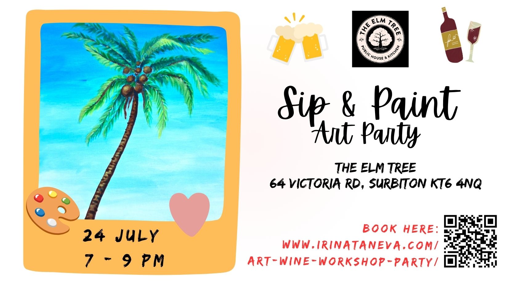 party idea team building friends family sip and paint event Kingston upon Thames London art wine sip paint workshop party Irina Taneva adult fun relax unwind Kingston upon Thames Surrey august event fun acrylic on canvas snowdrops