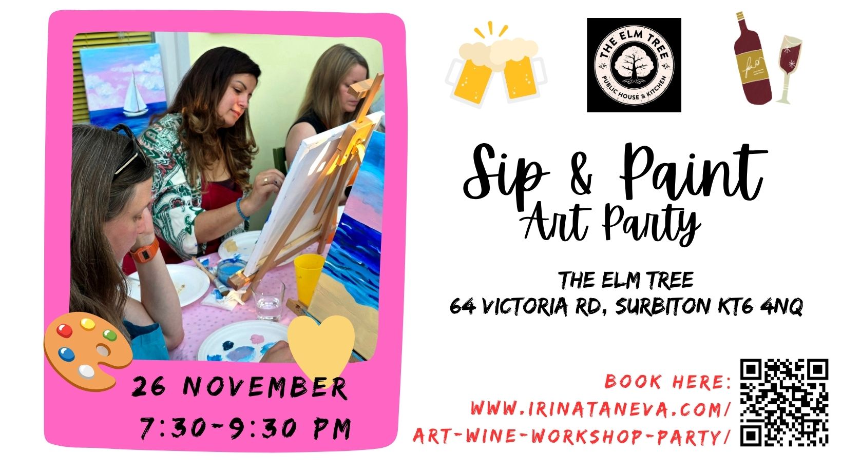 october sip and paint art party Surbiton Kingston London Richmond pumpkin halloween adult fun painting and drinking no experience family and friends event  Elm Tree pub
