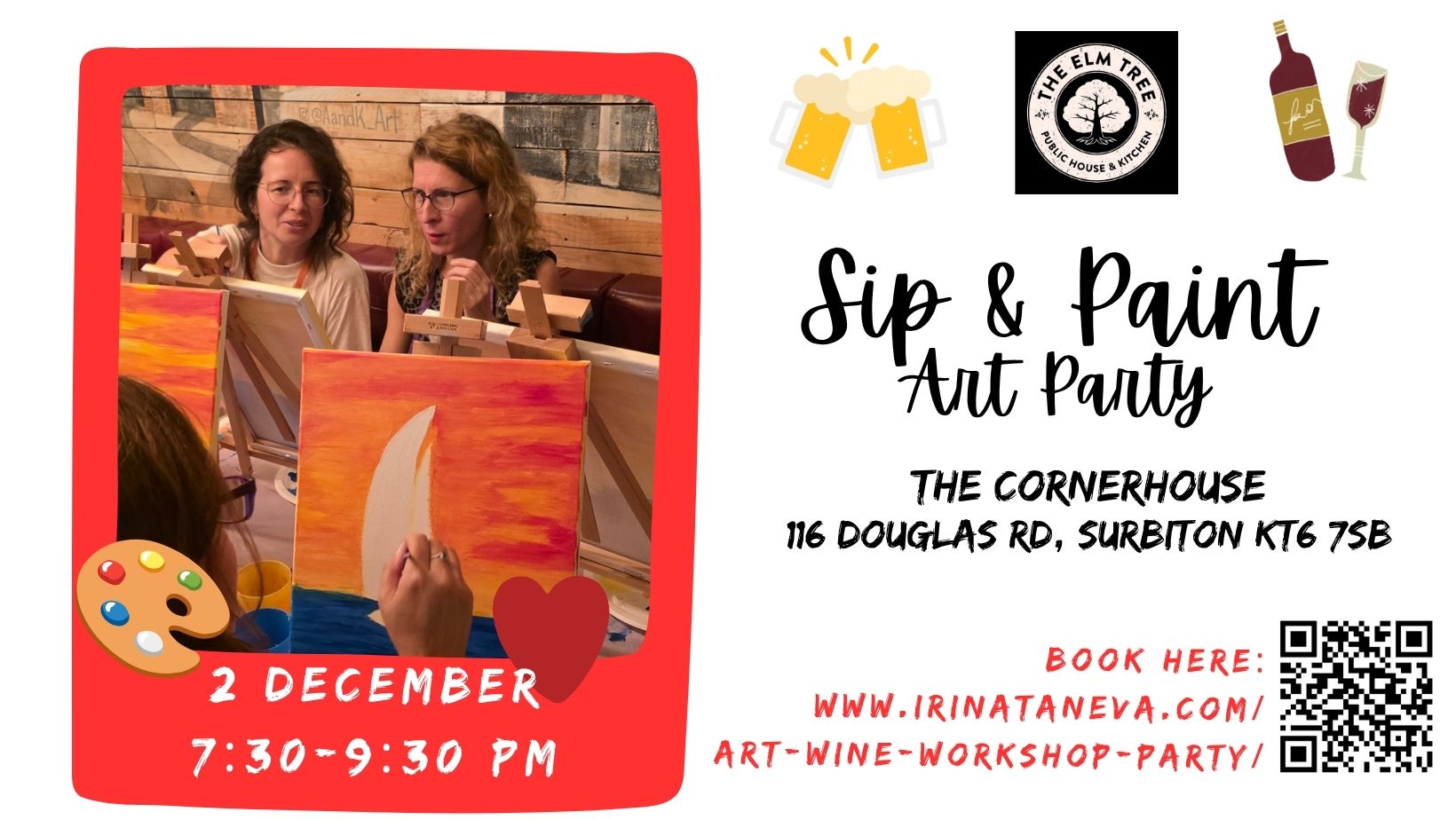 october sip and paint art party Surbiton Kingston London Richmond pumpkin halloween adult fun painting and drinking no experience family and friends event  the CornerHouse 