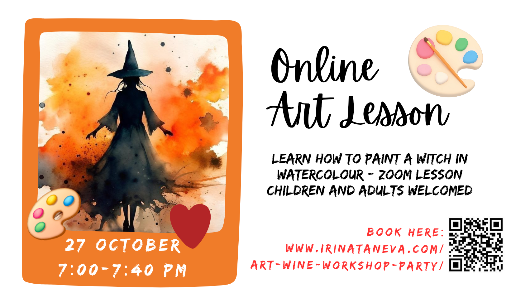 paint a witch in watercolour halloween fun children adults art activities creative workshop small groups individual help half term art lessons children teen adults online art lesson with demonstration guidance and personal feedback